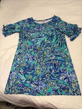 Lilly Pulitzer Blue and Aqua Floral Shift Dress